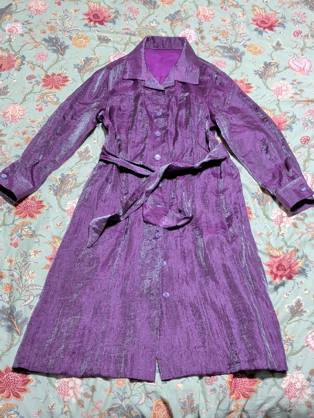 Vintage Purple With Silver Metallic Shirt Dress with Tie Belt